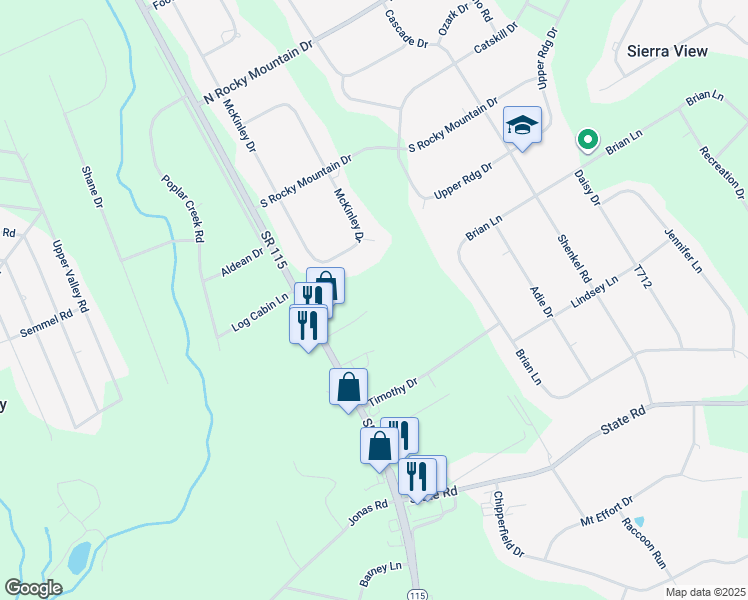 map of restaurants, bars, coffee shops, grocery stores, and more near 129 Maggie Way in Effort