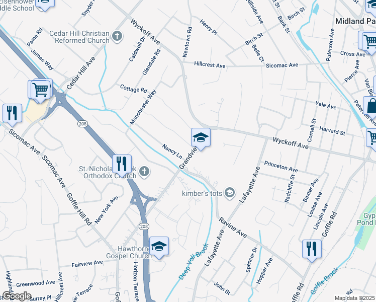 map of restaurants, bars, coffee shops, grocery stores, and more near 427 Grandview Avenue in Wyckoff