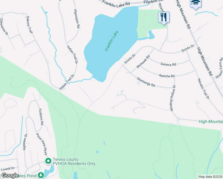 map of restaurants, bars, coffee shops, grocery stores, and more near 943 Cherokee Lane in Franklin Lakes