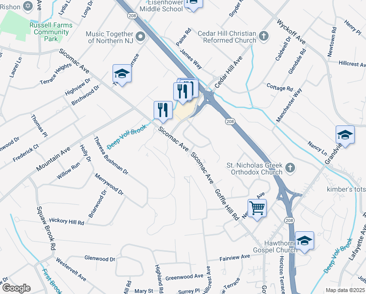 map of restaurants, bars, coffee shops, grocery stores, and more near 650 Goffle Hill Road in Hawthorne