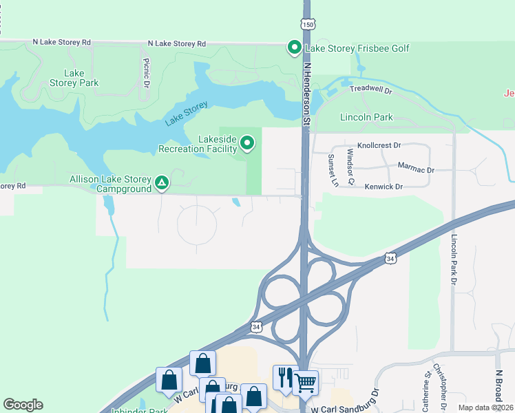 map of restaurants, bars, coffee shops, grocery stores, and more near 3167 Dover Lane in Galesburg