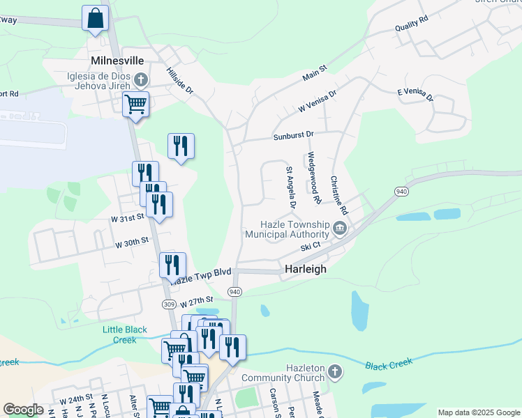 map of restaurants, bars, coffee shops, grocery stores, and more near 329 West Gate Drive in Luzerne County