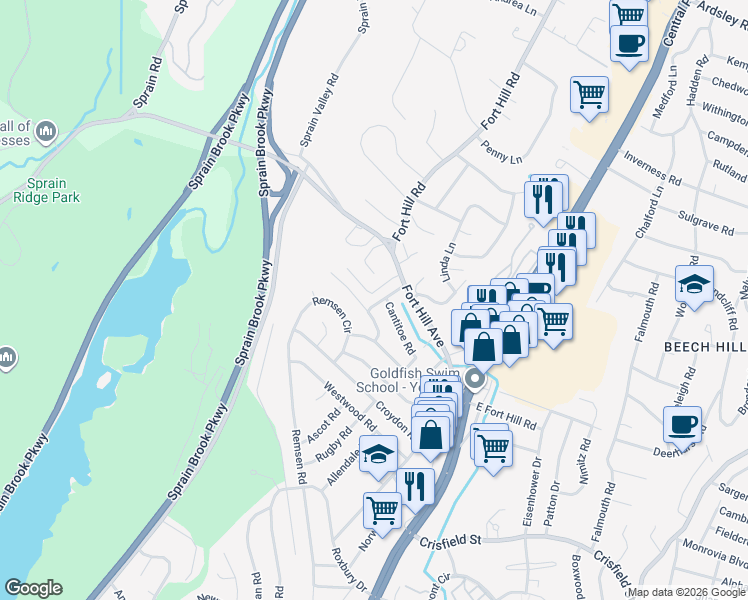 map of restaurants, bars, coffee shops, grocery stores, and more near 30 Keystone Road in Yonkers