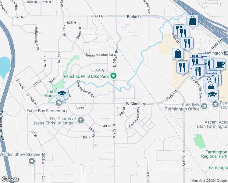 map of restaurants, bars, coffee shops, grocery stores, and more near 976 West Farm Road North in Farmington