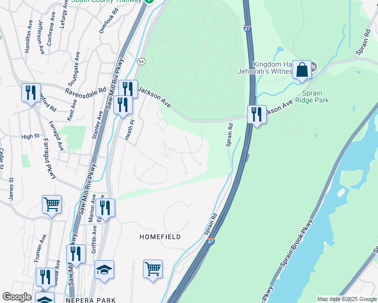 map of restaurants, bars, coffee shops, grocery stores, and more near 100 Clarewood Drive in Hastings-on-Hudson