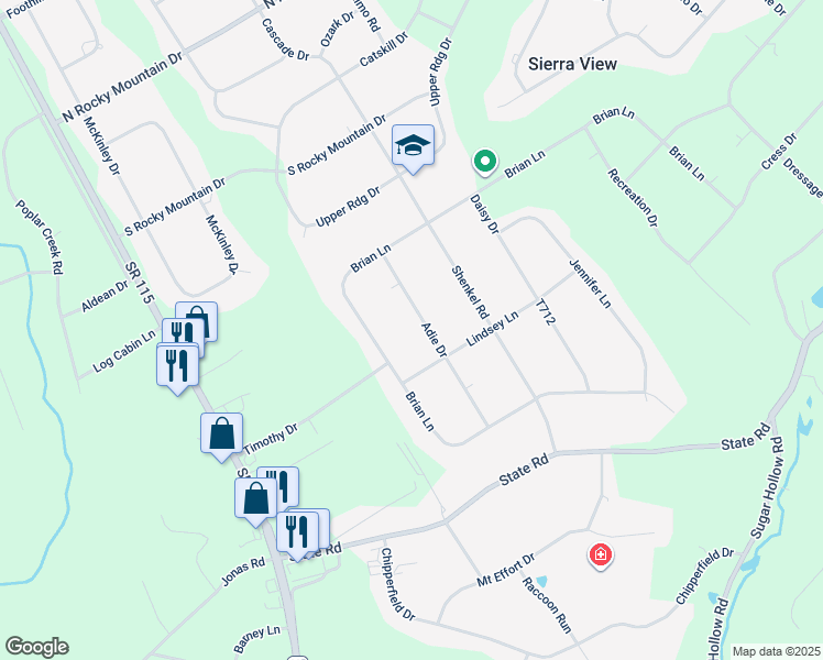 map of restaurants, bars, coffee shops, grocery stores, and more near 553 Adie Drive in Effort