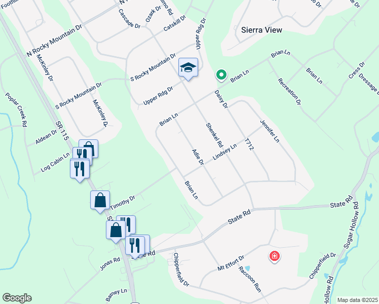 map of restaurants, bars, coffee shops, grocery stores, and more near 553 Adie Drive in Effort