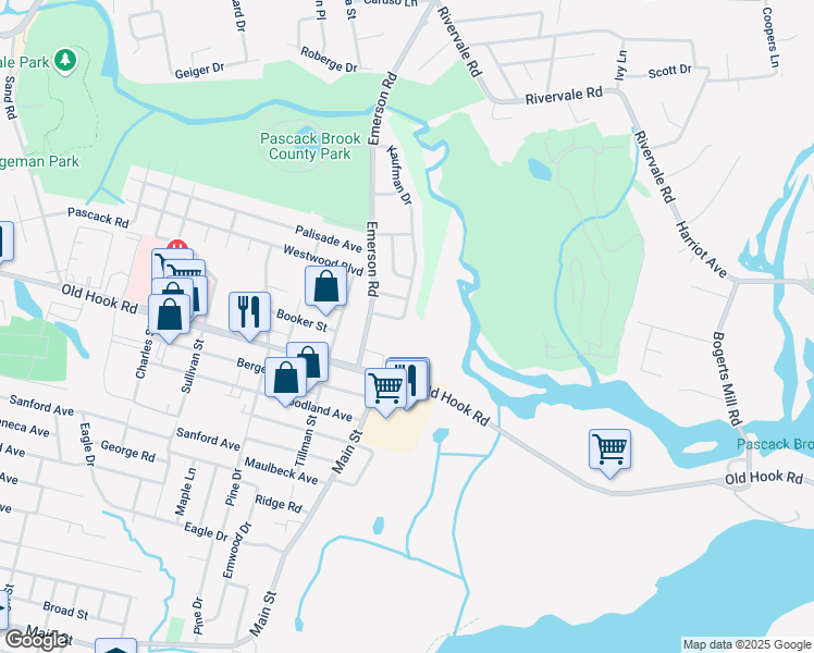 map of restaurants, bars, coffee shops, grocery stores, and more near 466 Old Hook Road in Emerson
