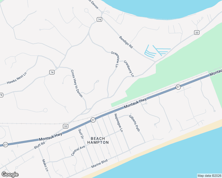 map of restaurants, bars, coffee shops, grocery stores, and more near 2 Oceanview Lane in Amagansett