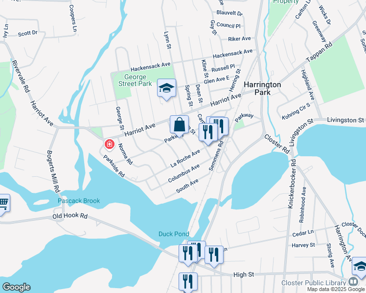 map of restaurants, bars, coffee shops, grocery stores, and more near 154 La Roche Avenue in Harrington Park