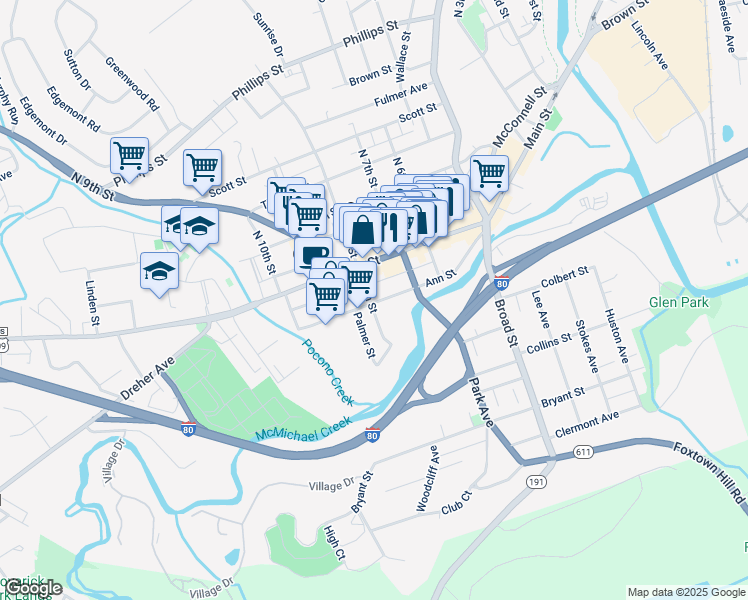 map of restaurants, bars, coffee shops, grocery stores, and more near 701 Main Street in Stroudsburg