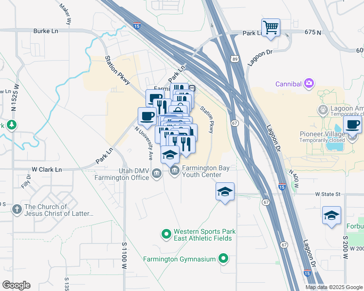 map of restaurants, bars, coffee shops, grocery stores, and more near 220 Central Avenue in Farmington