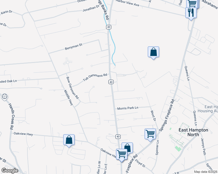 map of restaurants, bars, coffee shops, grocery stores, and more near 172 County Road 40 in East Hampton