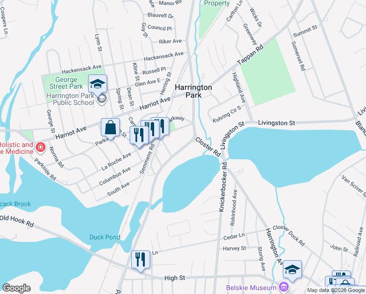 map of restaurants, bars, coffee shops, grocery stores, and more near 162 Schraalenburgh Road in Harrington Park