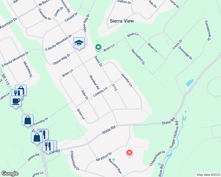 map of restaurants, bars, coffee shops, grocery stores, and more near 1264 Lindsey Lane in Effort