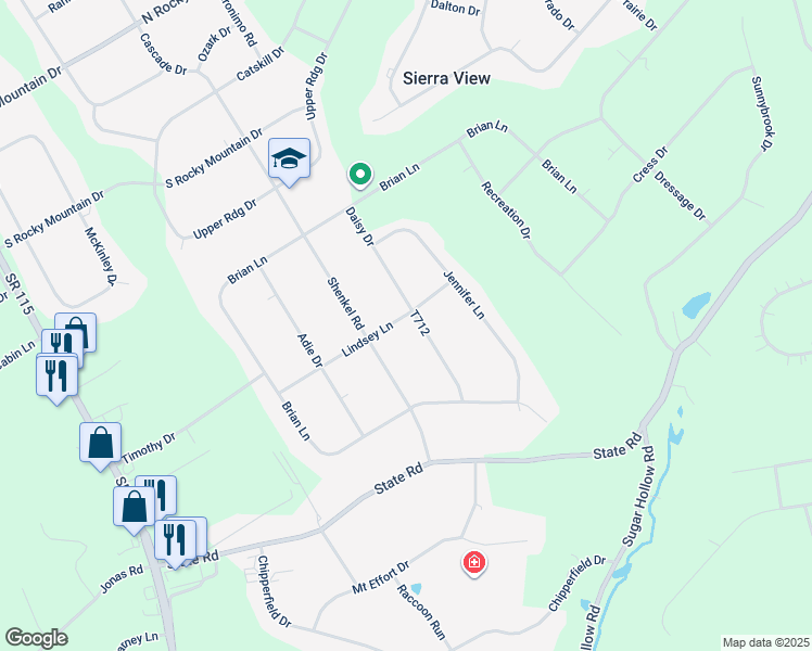 map of restaurants, bars, coffee shops, grocery stores, and more near 1264 Lindsey Lane in Effort