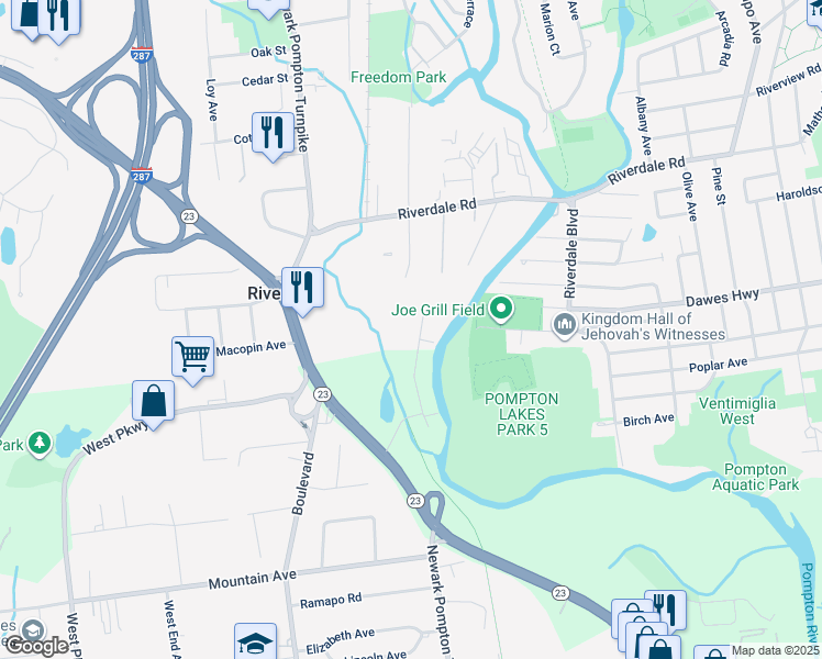 map of restaurants, bars, coffee shops, grocery stores, and more near 51 Harrison Road in Riverdale