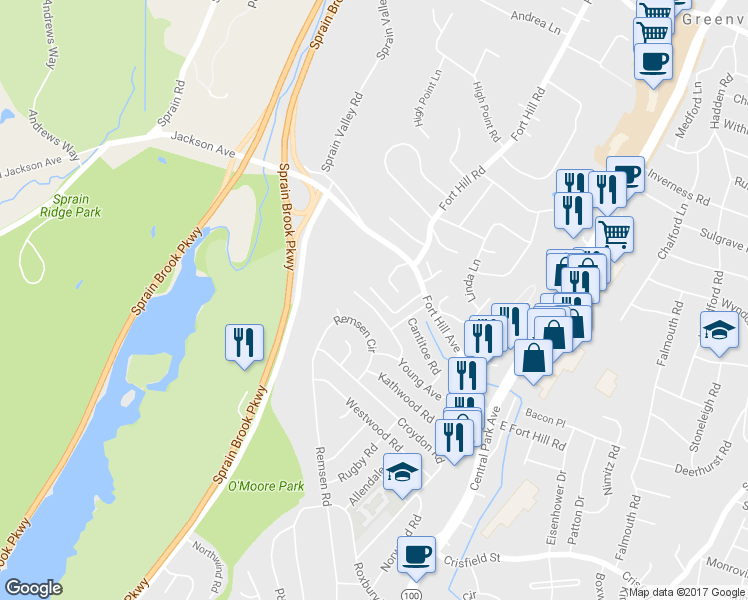map of restaurants, bars, coffee shops, grocery stores, and more near 56 Hearthstone Road in Yonkers