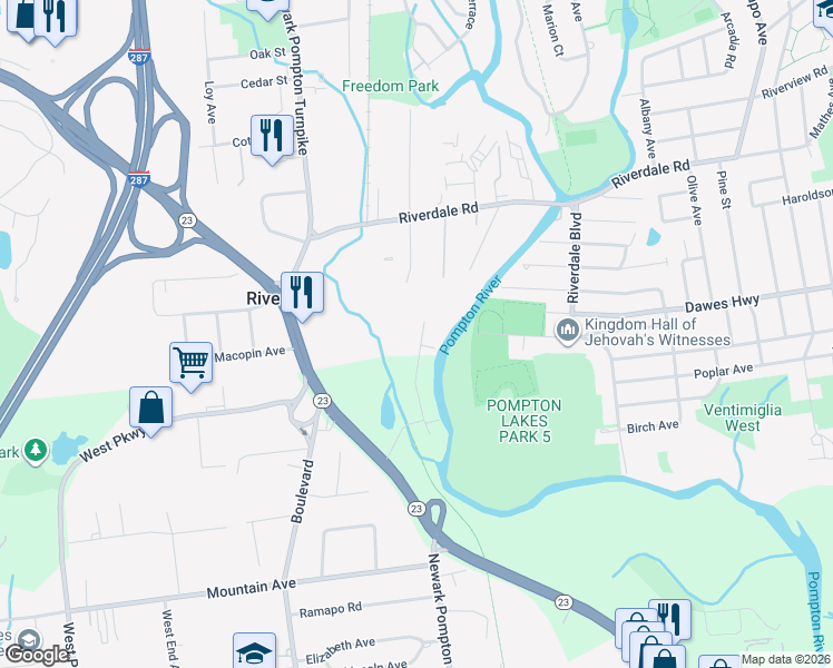 map of restaurants, bars, coffee shops, grocery stores, and more near 51 Harrison Road in Riverdale
