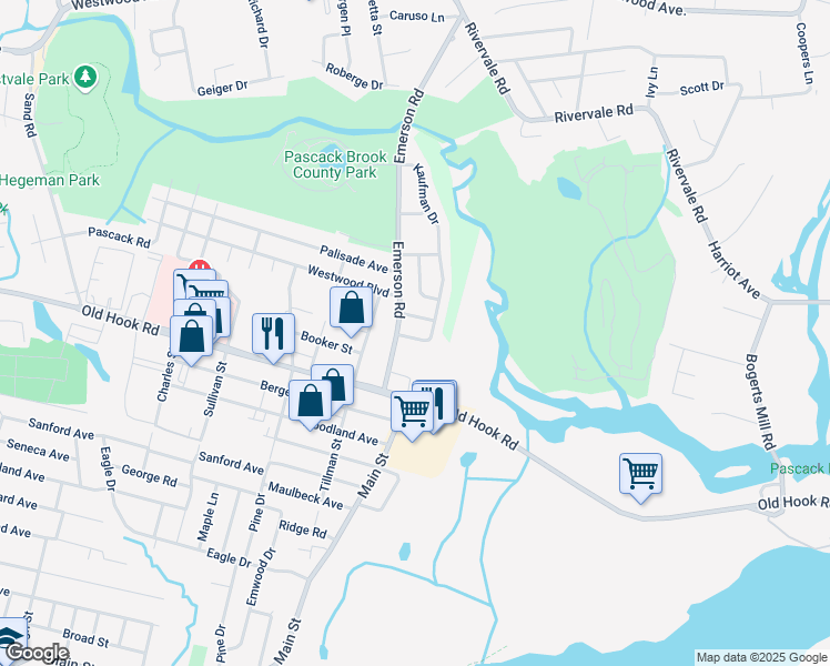 map of restaurants, bars, coffee shops, grocery stores, and more near 59 Emerson Road in Westwood