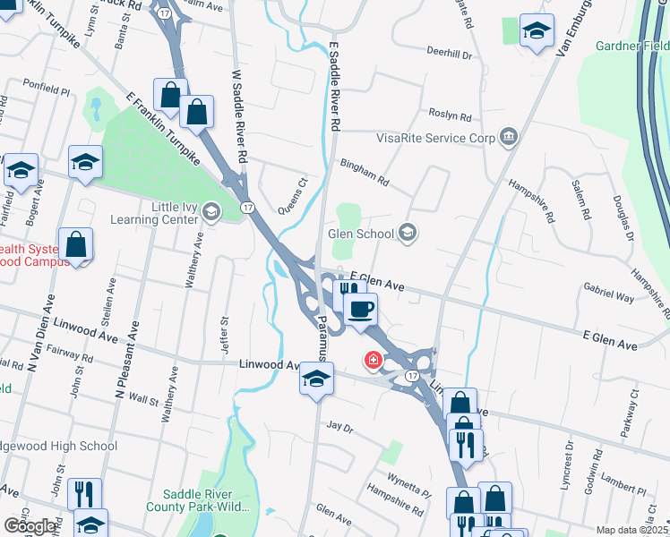 map of restaurants, bars, coffee shops, grocery stores, and more near 789 East Glen Avenue in Ridgewood