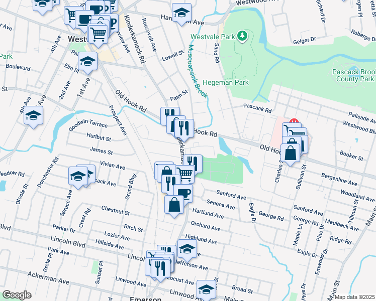 map of restaurants, bars, coffee shops, grocery stores, and more near 15 Crest Street in Westwood