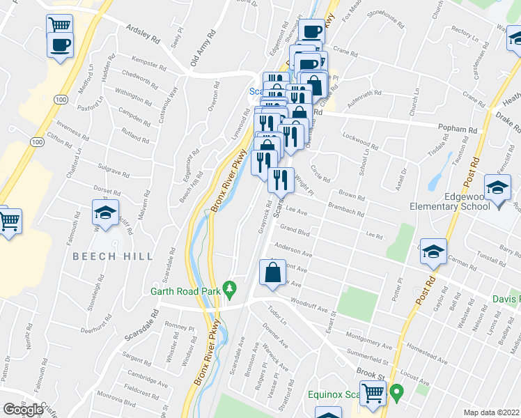 map of restaurants, bars, coffee shops, grocery stores, and more near in Eastchester