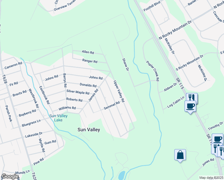 map of restaurants, bars, coffee shops, grocery stores, and more near 1711 Johns Road in Effort
