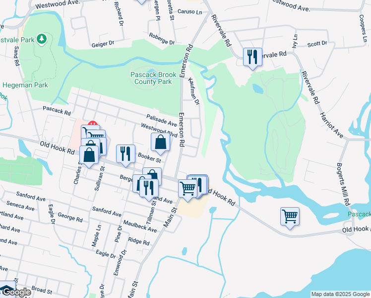 map of restaurants, bars, coffee shops, grocery stores, and more near 59 Emerson Road in Westwood
