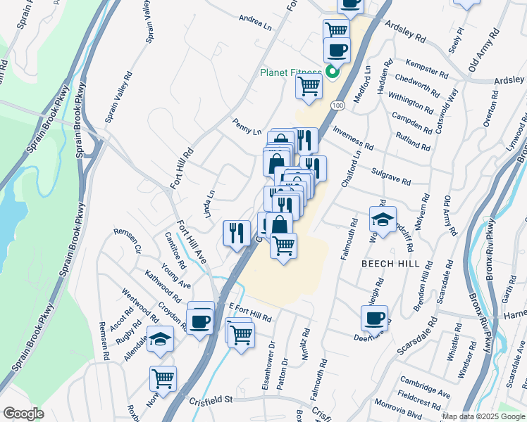 map of restaurants, bars, coffee shops, grocery stores, and more near 60 Morrow Avenue in Scarsdale