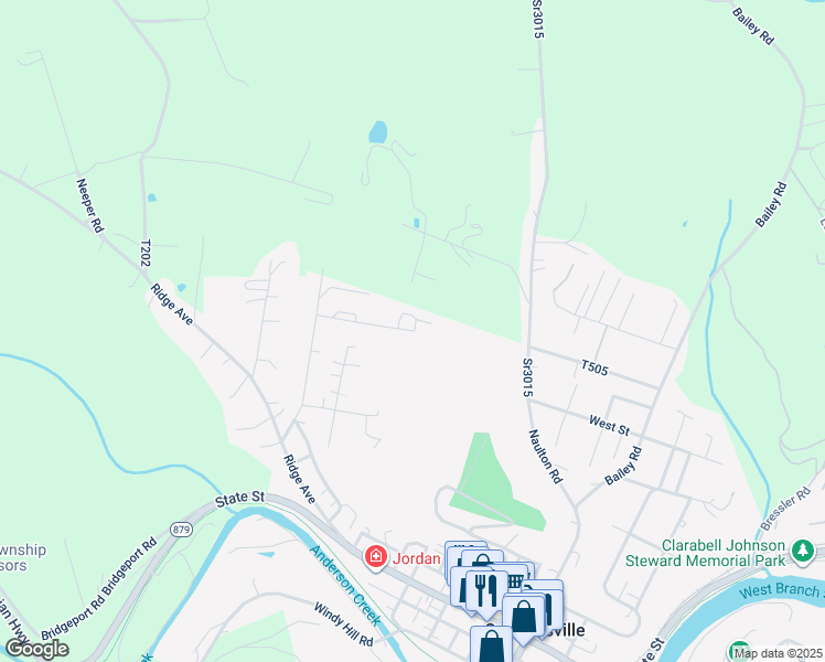 map of restaurants, bars, coffee shops, grocery stores, and more near 101 4th Avenue in Curwensville