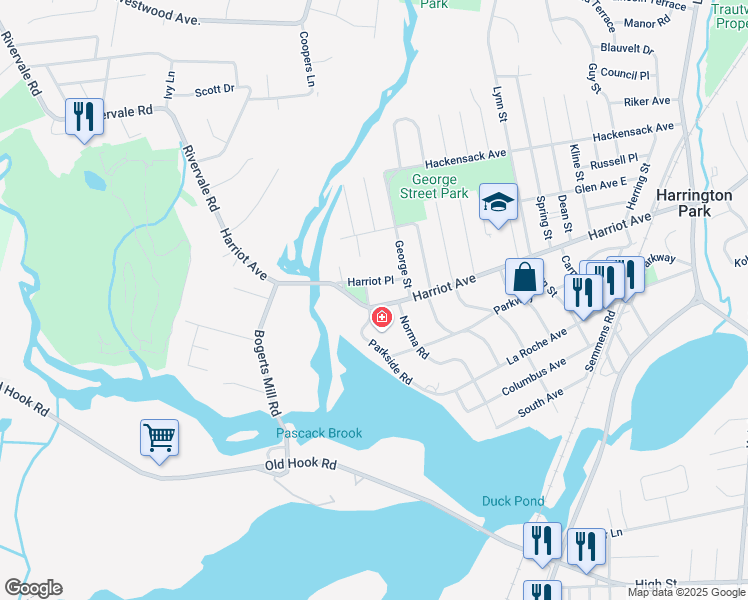 map of restaurants, bars, coffee shops, grocery stores, and more near 397 Parkside Road in Harrington Park