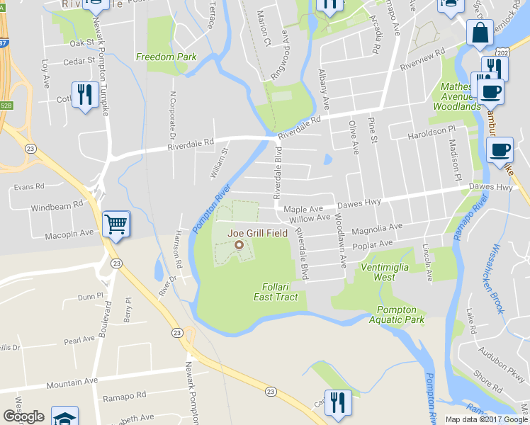 map of restaurants, bars, coffee shops, grocery stores, and more near 132 Maple Avenue in Pompton Lakes