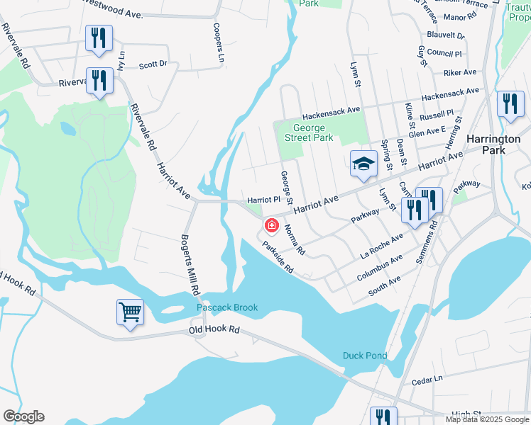 map of restaurants, bars, coffee shops, grocery stores, and more near 397 Parkside Road in Harrington Park