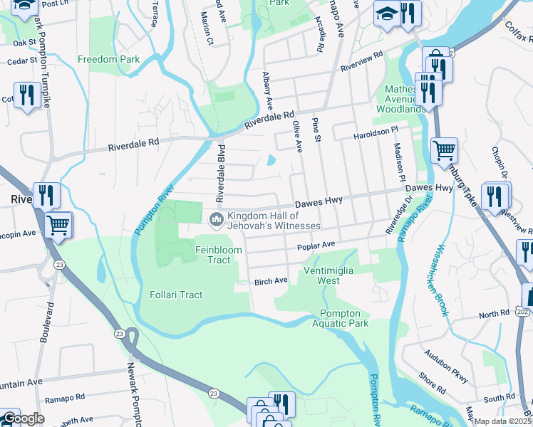 map of restaurants, bars, coffee shops, grocery stores, and more near 700 Dawes Highway in Pompton Lakes