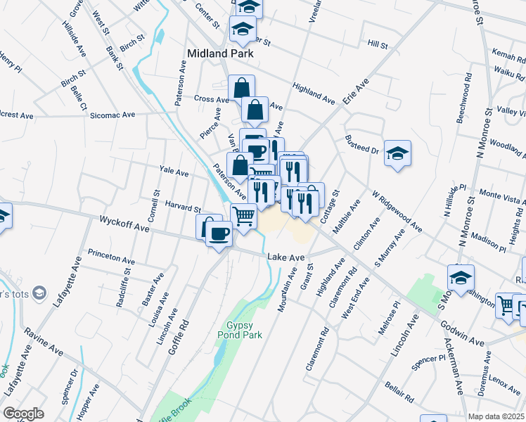 map of restaurants, bars, coffee shops, grocery stores, and more near 85 Godwin Avenue in Midland Park