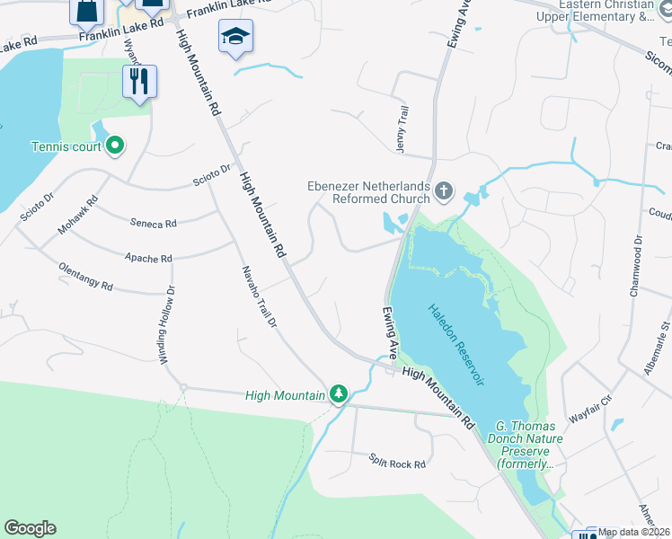 map of restaurants, bars, coffee shops, grocery stores, and more near 627 Kuliana Court in Franklin Lakes