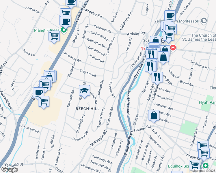 map of restaurants, bars, coffee shops, grocery stores, and more near 41 Greenville Road in Yonkers