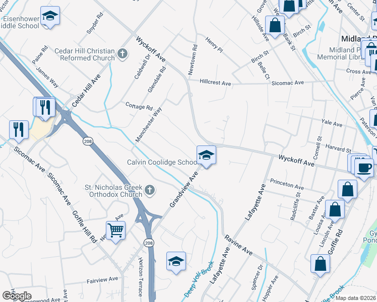 map of restaurants, bars, coffee shops, grocery stores, and more near 166 Coolidge Terrace in Wyckoff