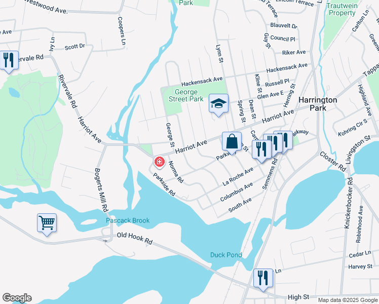 map of restaurants, bars, coffee shops, grocery stores, and more near 258 Harriot Avenue in Harrington Park