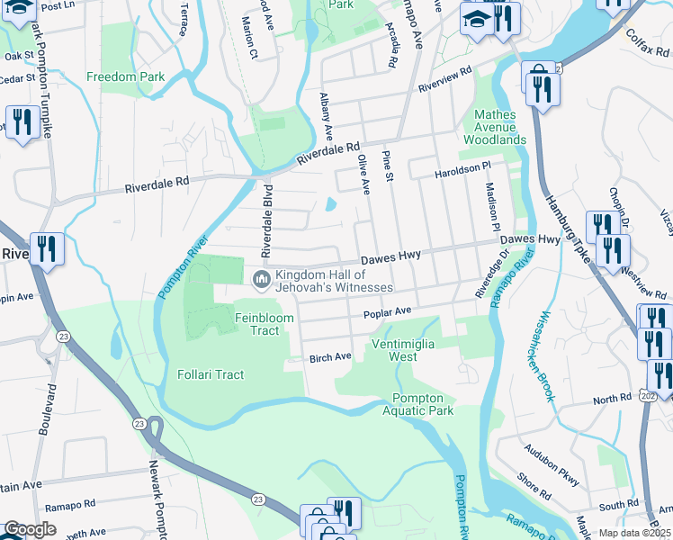 map of restaurants, bars, coffee shops, grocery stores, and more near 700 Dawes Hwy in Pompton Lakes