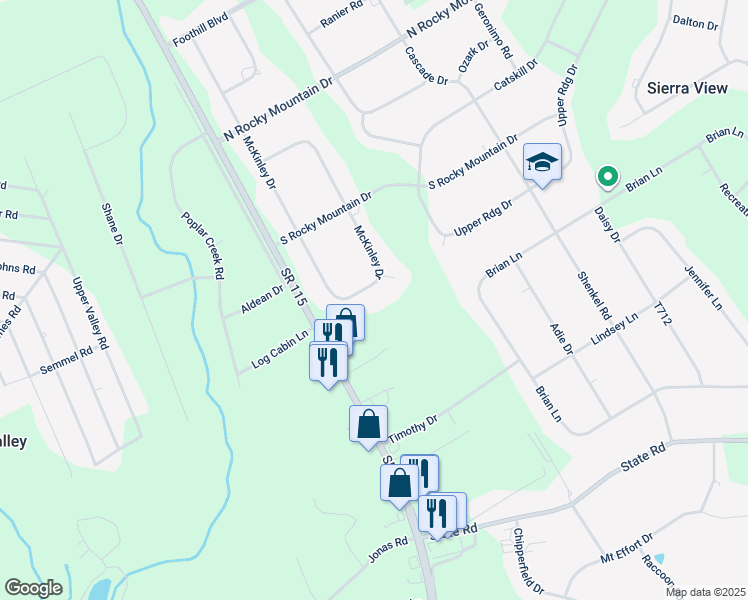 map of restaurants, bars, coffee shops, grocery stores, and more near 107 McKinley Circle in Effort