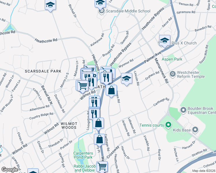 map of restaurants, bars, coffee shops, grocery stores, and more near in Scarsdale