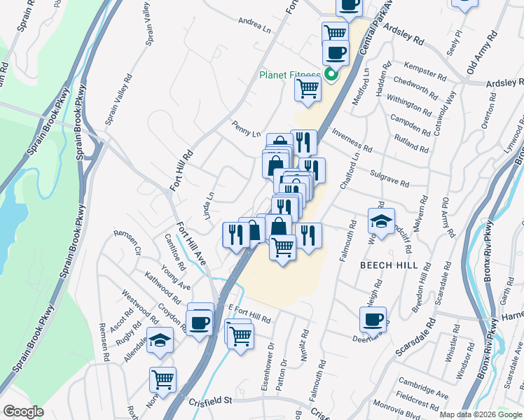 map of restaurants, bars, coffee shops, grocery stores, and more near 60 Morrow Avenue in Scarsdale