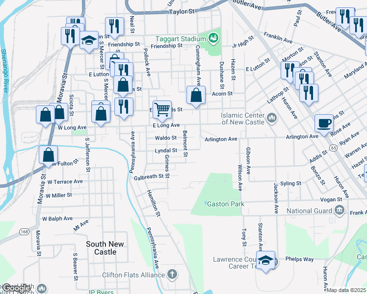 map of restaurants, bars, coffee shops, grocery stores, and more near 515 Lyndal Street in New Castle
