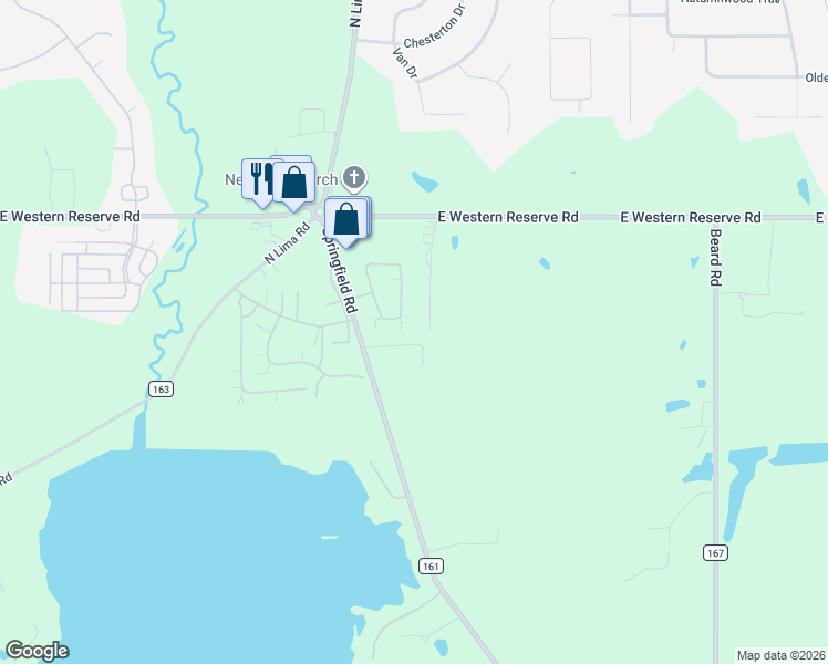map of restaurants, bars, coffee shops, grocery stores, and more near 2421 East Western Reserve Road in Poland