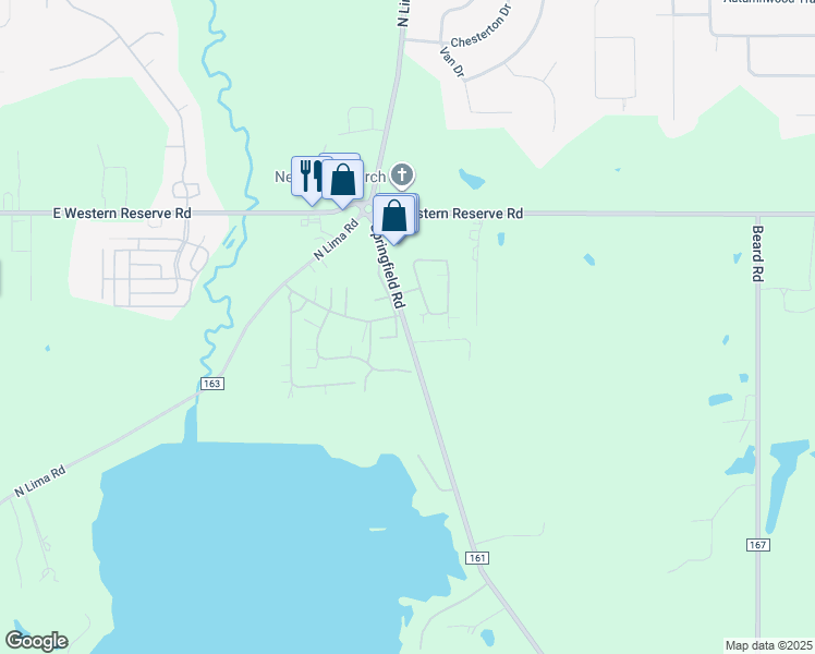 map of restaurants, bars, coffee shops, grocery stores, and more near 9191 North Lima Road in Youngstown