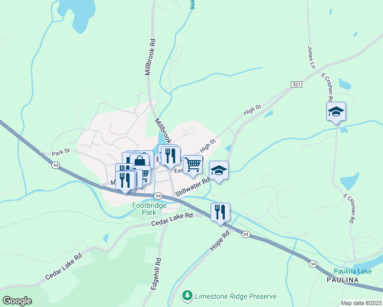 map of restaurants, bars, coffee shops, grocery stores, and more near 34 High Street in Newton
