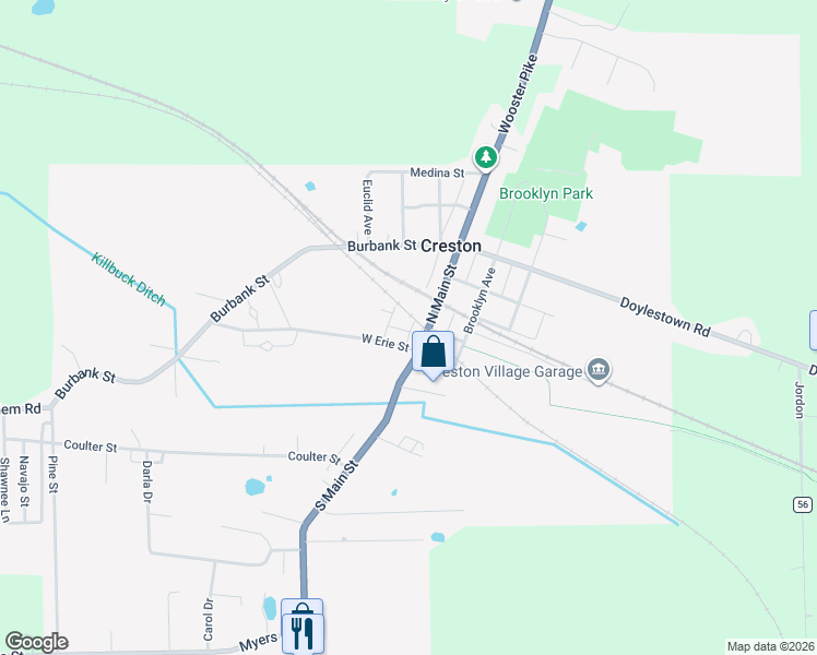 map of restaurants, bars, coffee shops, grocery stores, and more near 103 Ferguson Ave in Creston