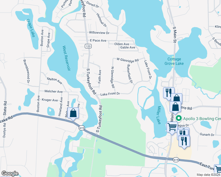 map of restaurants, bars, coffee shops, grocery stores, and more near 3878 North Glenridge Road in Akron